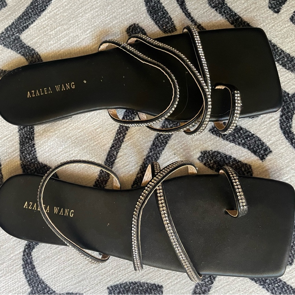 Square toe rhinestone embellished sandals